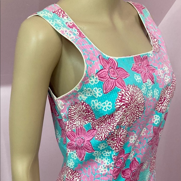 Vintage 90s Lilly Pulitzer Blue Dolphin Firecracker Print Shift Dress. Size 4 - Picture 6 of 7